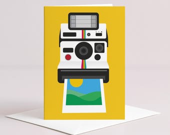 Retro Polaroid Camera Greeting Card, Landscape Photo (A6 Blank Inside)