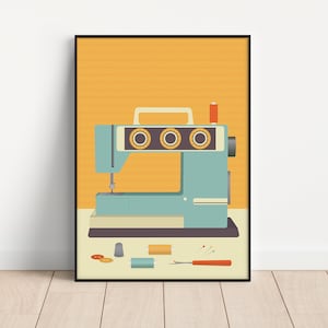 Blue Sewing Machine Unframed Print - Sewing - A5 to A0 sizes