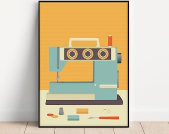 Blue Sewing Machine Unframed Print - Sewing - A5 to A0 sizes