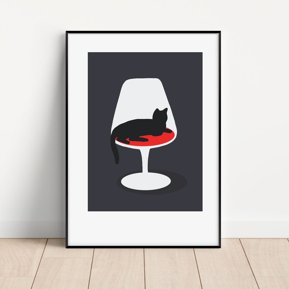 Tulip Chair Cat Print Retro Cats A5 to A0 Sizes Etsy