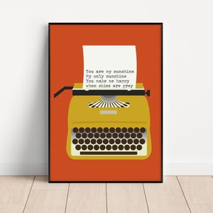 Personalised Yellow Typewriter unframed print - Illustration - Retro - A4 to A0 sizes