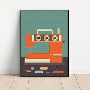 Orange Sewing Machine Illustration - Unframed Print - Sewing - A5 to A0 sizes