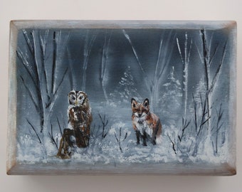 Unique Wooden Box,'Winter Magic', Hand Painted Gift, Jewellery Box, Cottage Core, Whimsical, Christmas Gift, Room Decor, Crystal Storage