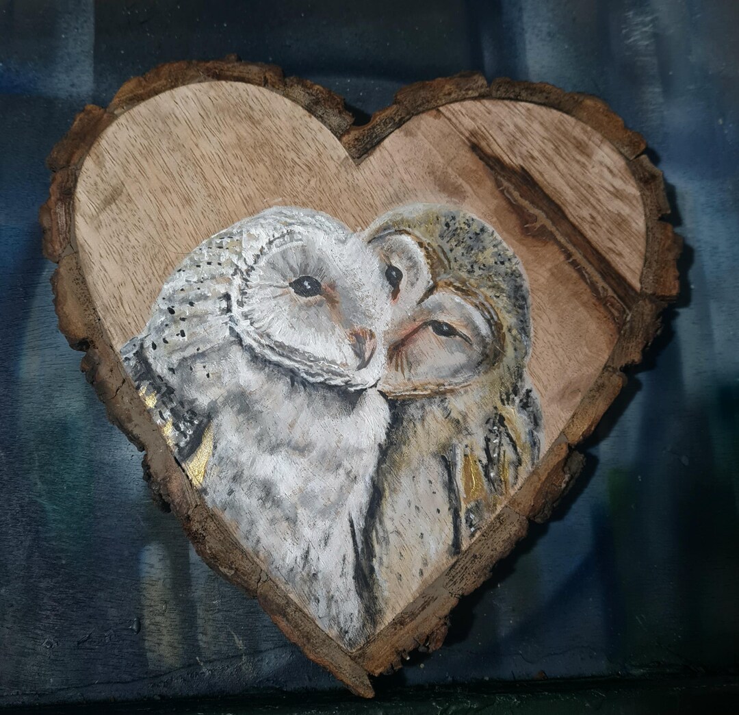 Hand-painted Owl Heart Plaque, Wood Anniversary, Handfasting Gift - Etsy