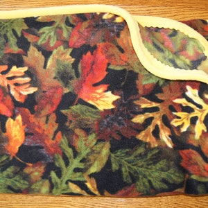 Large Fleece Blanket: Fall Leaves with Dark Yellow Binding