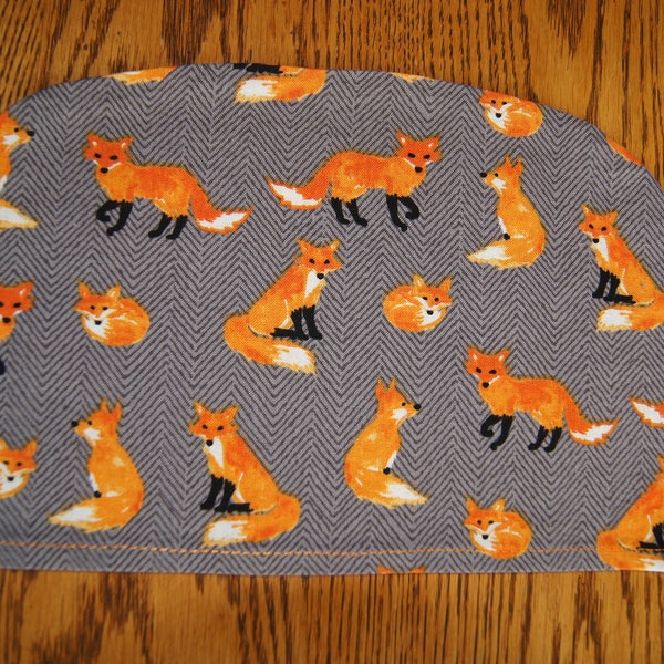 Sm Tea Cozy Cover (to be used with my SMALL TEA COZY): Orange Foxes on Herringbone