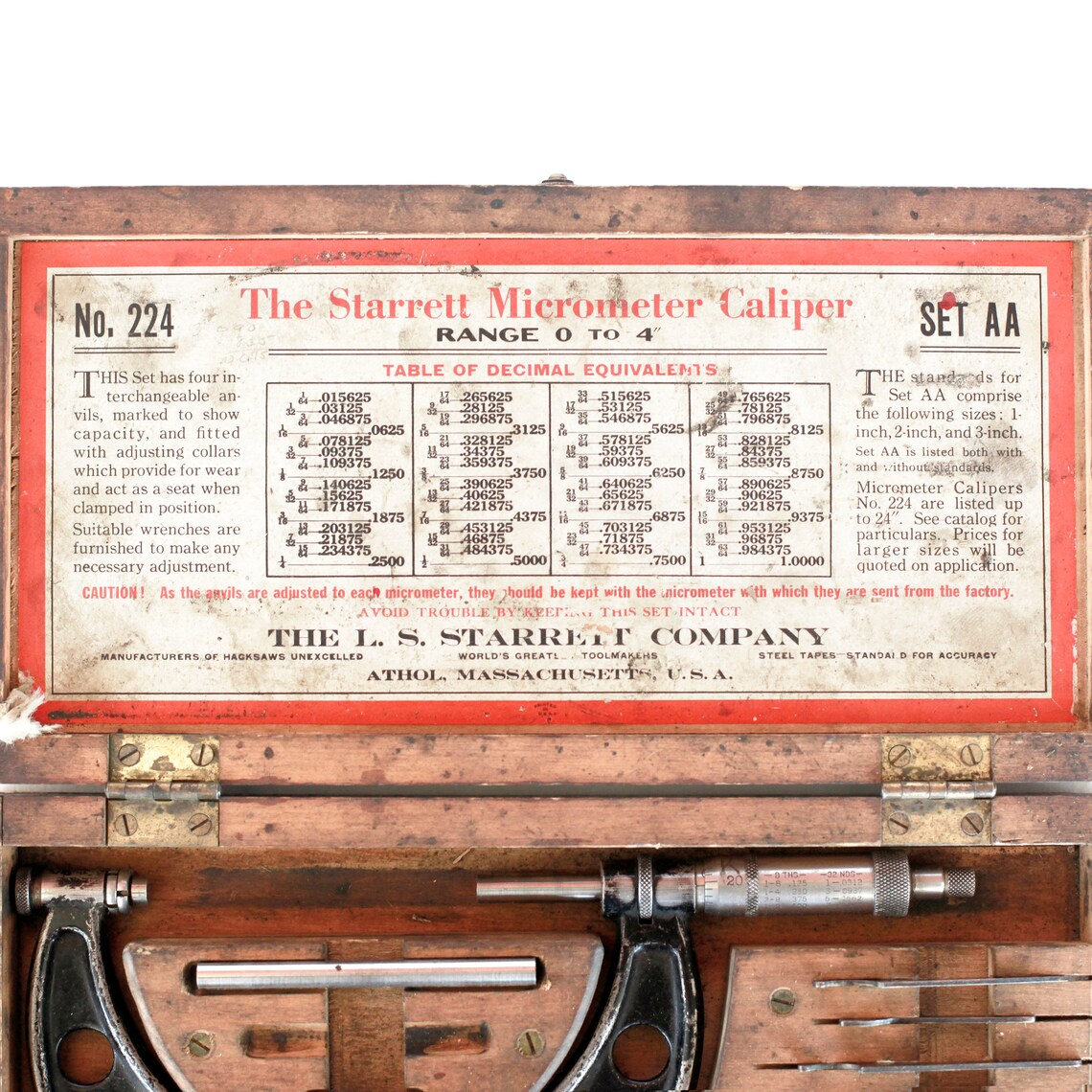 Starrett Micrometer Caliper Set No. 224 AA 04 Vintage Etsy