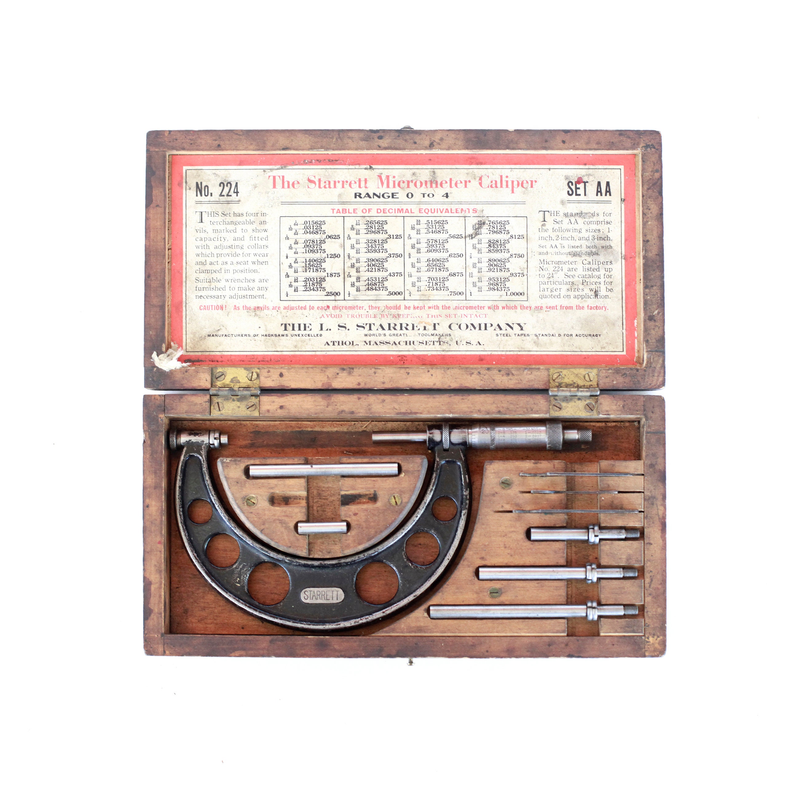 Starrett Micrometer Caliper Set No. 224 AA 0-4