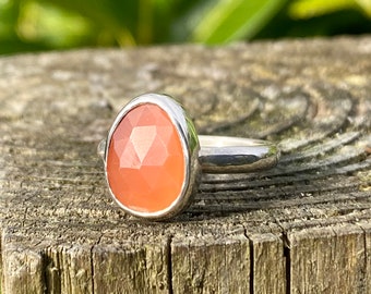 Sparkly faceted carnelian sterling silver ring