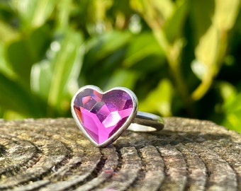 MADE TO ORDER Sparkly pink crystal heart shaped sterling silver ring