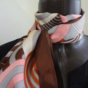 Vintage Acetate Abstract Scarf by Another Hit from 1966 in Browns, Pink, Cream and Grays Colors