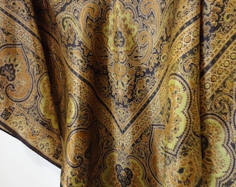 Vintage Rayon Paisley in Brown , Green and a Golden Deep Amber