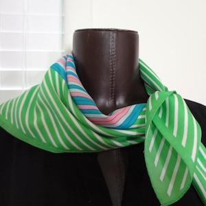 Scarf Vintage Striped with Blues, Pink, White and a Bright, Vivid Green