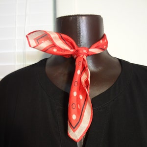 Silk Scarf Mid-Century Red with White Polka Dots and Black Circle Dots