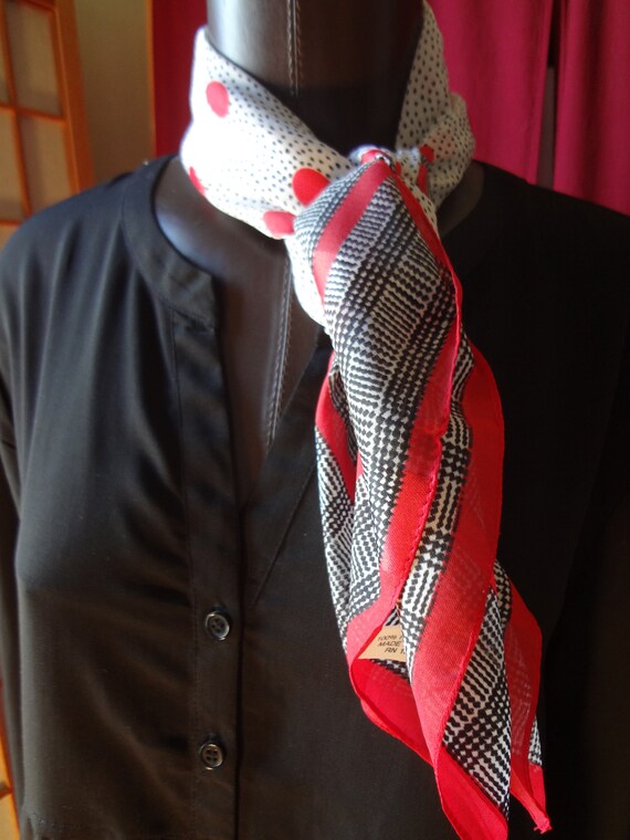 Vintage Scarf Red, White and Black Italian Polyes… - image 7