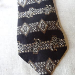 Silk Tie by Barrington in a Black and Cream Paisley Pattern Wide Vintage