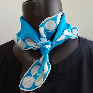 Silk Glentex Scarf Mid-Century Turquoise Blue and White  Scarf with White Polka Dots