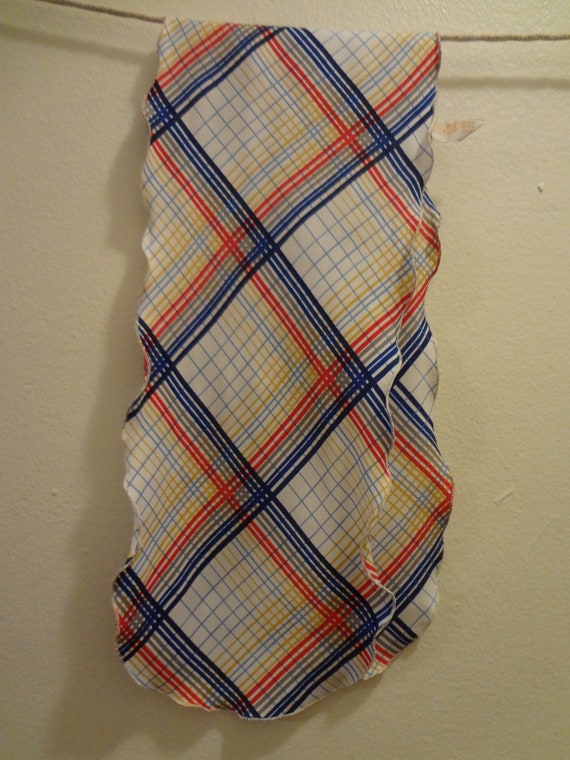 Scarf 70's White Polyester Vintage with Blue, Red… - image 9