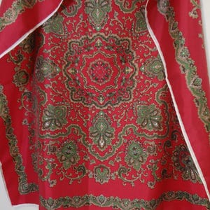 Red and Green Vintage Scarf in Acetate Late Fifties