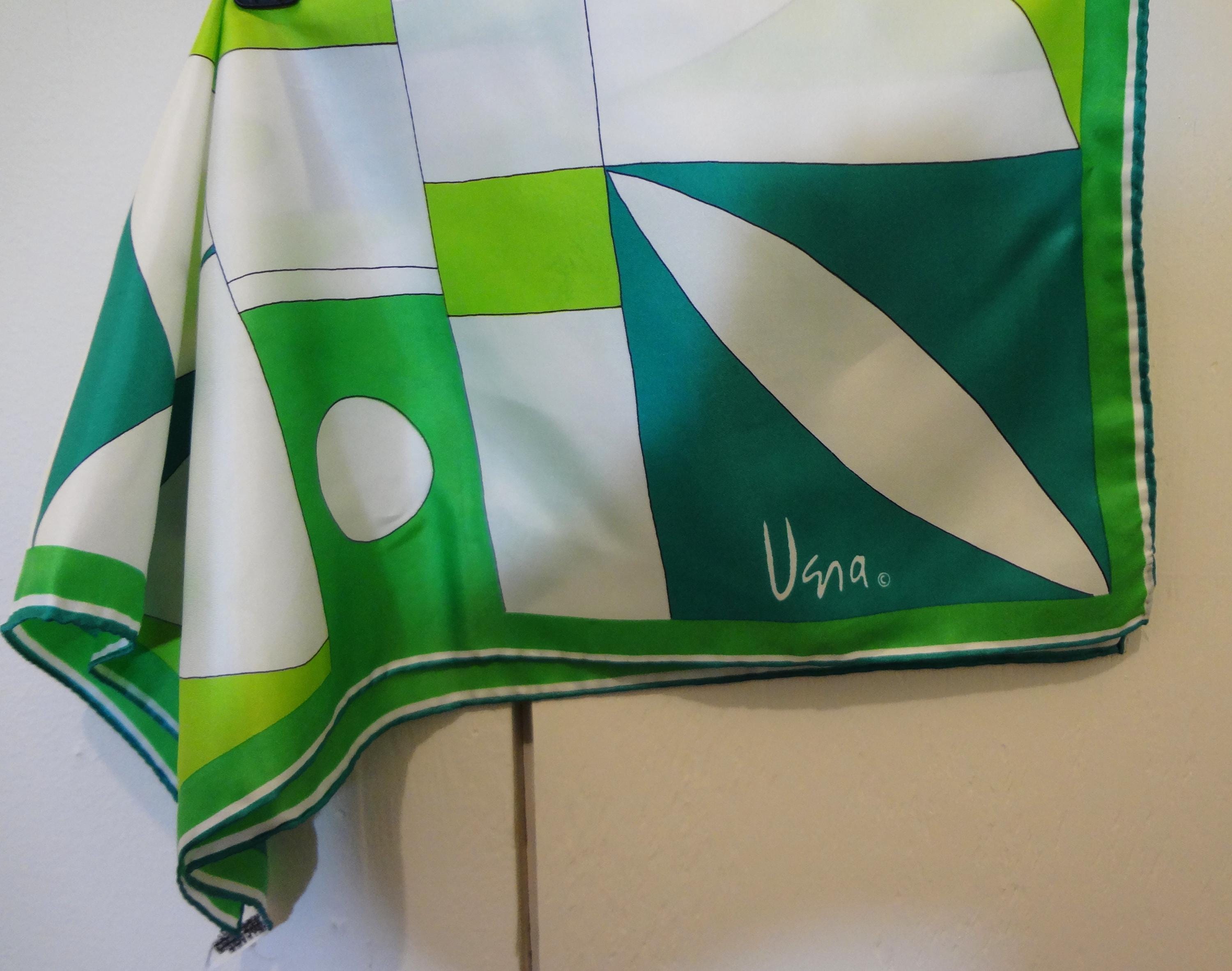 Vera Neumann Abstract Scarf in Various Greens with Teal and White In Polyester