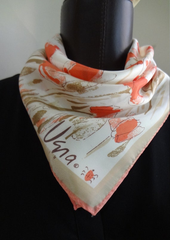 Vera Neumann Ladybug Scarf in White, Beige and a … - image 4