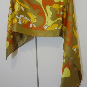 Scarf Vintage Italian Acetate with Honey Brown, Yellow, Red, Orange and White