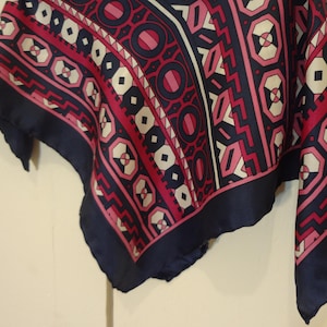 Vintage Silk Scarf in Navy, Purple, White and Rose Colors