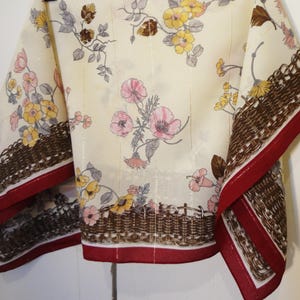 Scarf Beige Vintage Italian from 1991 with Pink and Yellow Flowers and Golden Glitter Lines