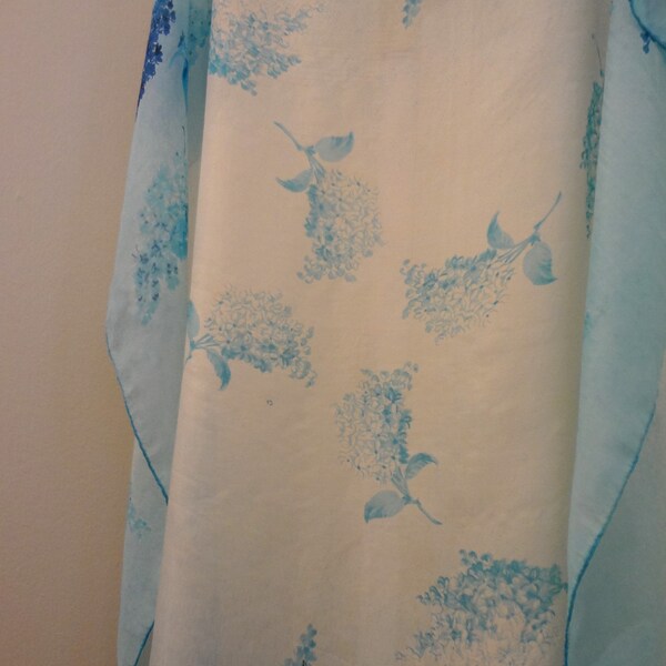 Silk Scarf Mid-Century Scarf  with Blue Hyacinth Flowers