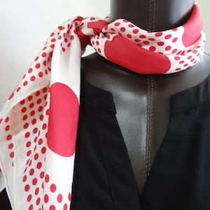 Vintage Red and White Rayon Polka Dotted Scarf