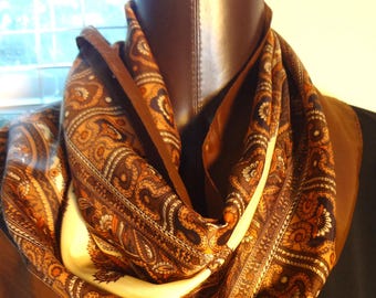 Vintage Brown Paisley Scarf in Acetate Late 50s