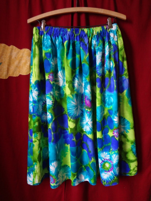 Skirt 1970's  Blue and Green Floral - image 3