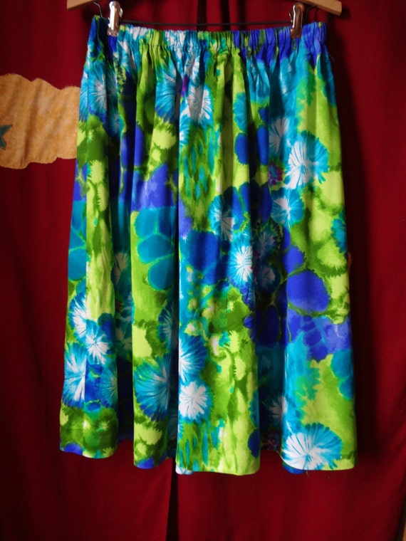 Skirt 1970's  Blue and Green Floral - image 1