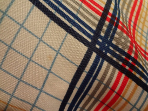 Scarf 70's White Polyester Vintage with Blue, Red… - image 3