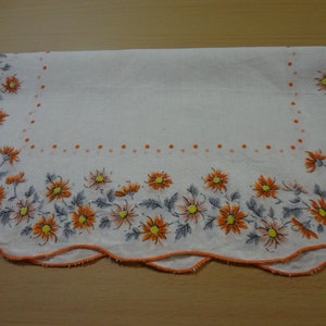 Vintage Cotton Hankie White with Orange, Gray, Peach and Yellow Flowers image 4