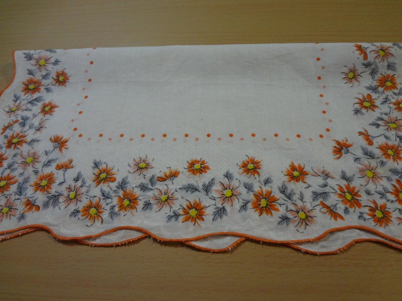 Vintage Cotton Hankie White with Orange, Gray, Peach and Yellow Flowers image 4