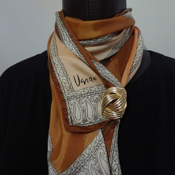 Vera Neumann Scarf Brown, Peach, Caramel and A Honey Brown Tone with Off White in an Acetate Fabric