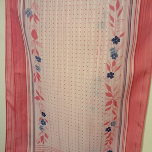 Vintage Scarf Oblong Pink and White Floral in a Cotton Poly Blend