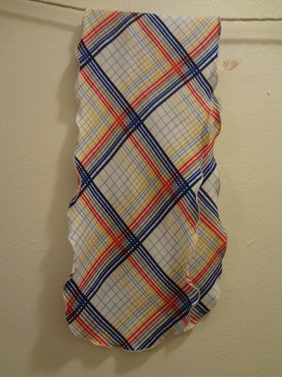 Scarf 70's White Polyester Vintage with Blue, Red… - image 6