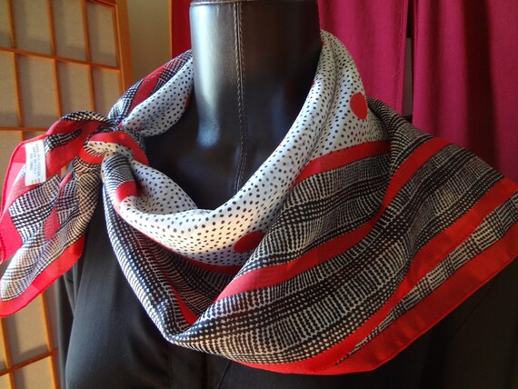 Vintage Scarf Red, White and Black Italian Polyes… - image 2