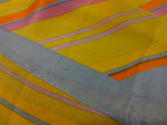 Vintage Silk Scarf by In Soft Blue with Yellow, B… - image 9