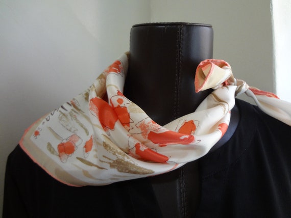 Vera Neumann Ladybug Scarf in White, Beige and a … - image 1