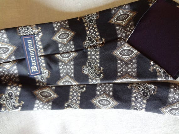 Silk Tie by Barrington in a Black and Cream Paisl… - image 4