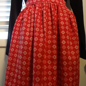 Mid-Century Apron in Red, Pink, White and Black with a Scalloped Hem