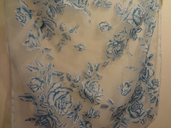 Lovely Blue Floral Chiffon Scarf Vintage" - image 3