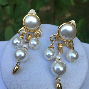 Vintage Faux Pearl Dangle Earrings image 3