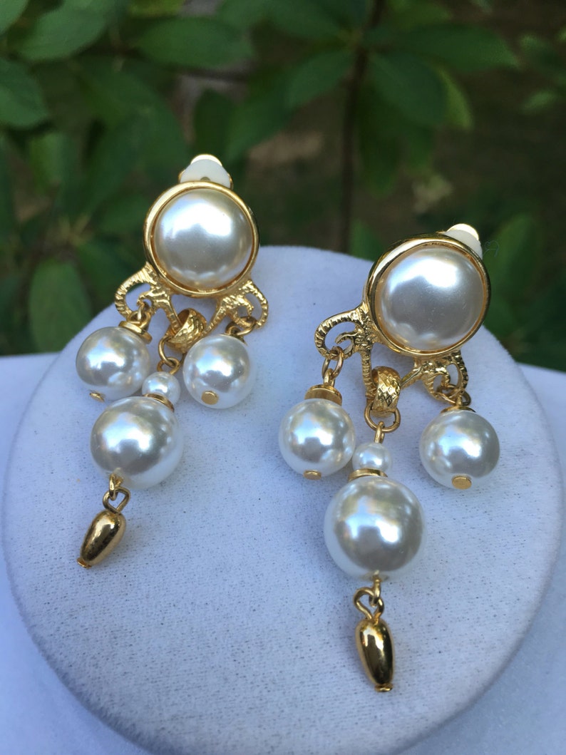 Vintage Faux Pearl Dangle Earrings image 3
