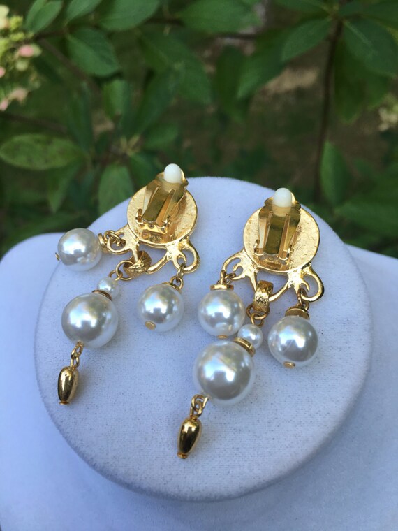 Vintage Faux Pearl Dangle Earrings - image 4