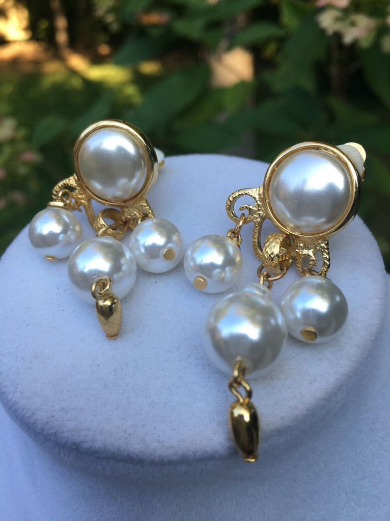 Vintage Faux Pearl Dangle Earrings image 2