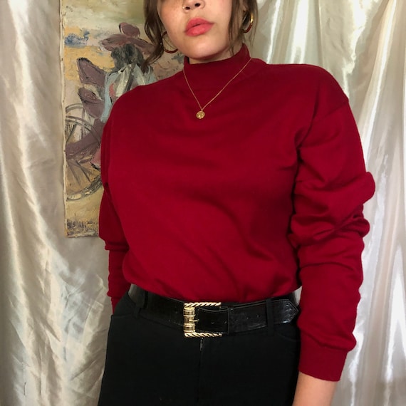 Vintage Wine Mock Neck Sweater